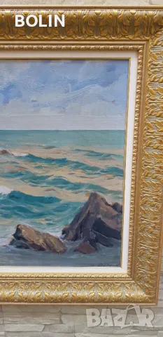 Българска картина- Морски Пейзаж- Наполеон Алеков 1950, снимка 6 - Антикварни и старинни предмети - 49696629