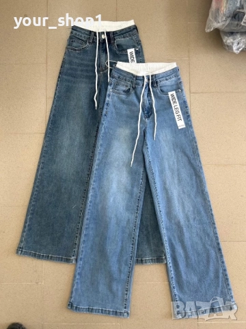 Дамски дънки с ефектен бял ластик при талията широк крачол Чарлстон, снимка 7 - Дънки - 51499405