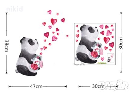 Мече Панда със сърца самозалепващ стикер лепенка за стена и мебел, снимка 2 - Други - 31268970