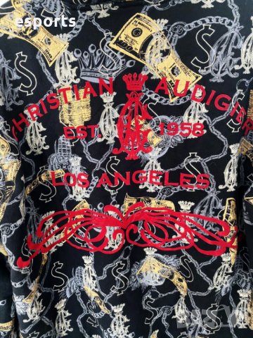 Шикозен hoodie суичър Christian Audigier Black Red Gold Луксозно, снимка 4 - Суичъри - 25967331