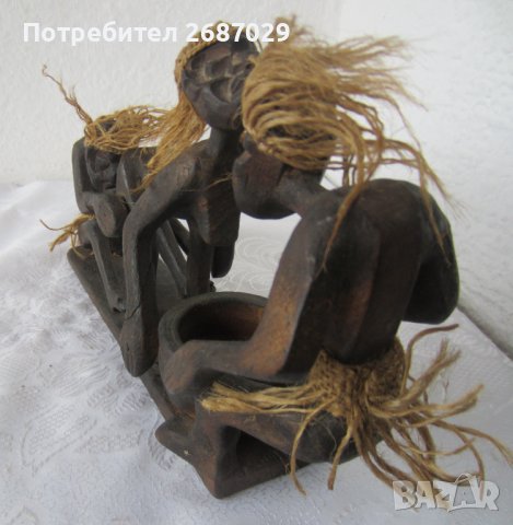  23 см дълга композиция от дърво с дървен съд, негри, негър, снимка 7 - Статуетки - 37587914