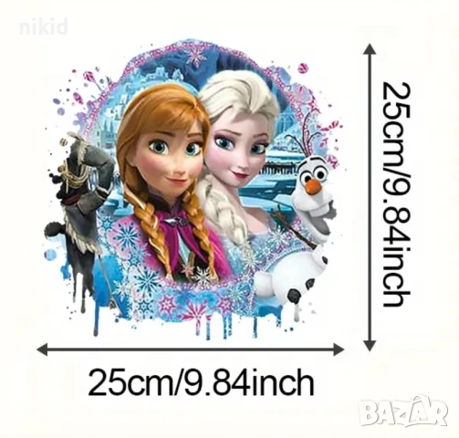 Елза Анна Олаф Frozen Замръзналото кралство кръг щампа термо апликация картинка за дреха блуза чанта, снимка 2 - Други - 52217782