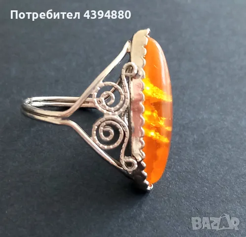 Пръстен с кехлибар , снимка 3 - Пръстени - 49423612