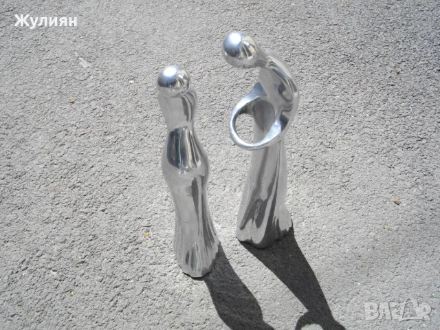 МЕТАЛНИ АЛУМИНИЕВИ ФИГУРИ СТАТУЕТКА АР НУВО ДВЕ В ЕДНО, снимка 5 - Антикварни и старинни предмети - 50218443