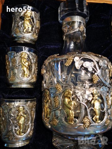 Руски сребърен 84 комплект-сет(сребро,кристал)сребърна кана,чаша,сребро 84, снимка 3 - Антикварни и старинни предмети - 32123914