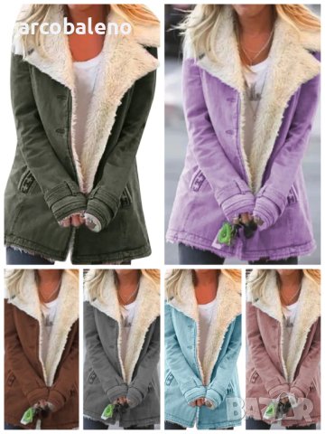 Дамско есенно-зимно едноцветно плюшено яке със средна дължина, 9цвята  