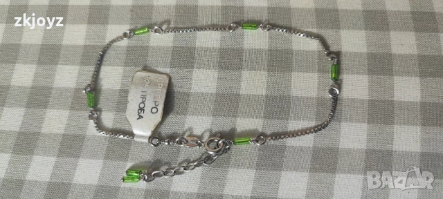 НОВА СРЕБЪРНА ГРИВНА ЗА КРАК  ЗЕЛЕНИ ЕЛЕМЕНТИ 2.2 ГРАМА/ ПРОБА 925, снимка 5 - Гривни - 51163963