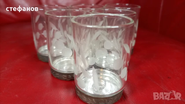 Руски кристални ракиени чашки с метално дъно, шотчета, 6 бр, снимка 7 - Чаши - 51142935