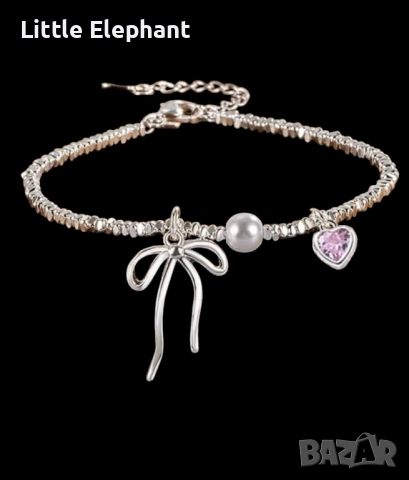 Pre order Сребърна гривна"Love bow",панделка и сърце,колекция"Hearts"/нова