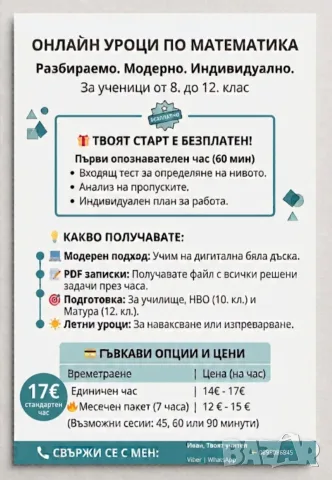 Частни уроци по математика 8. - 12. клас