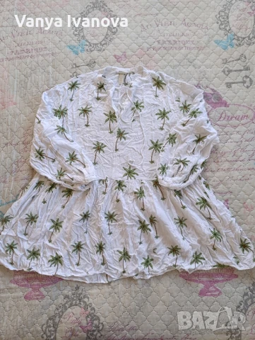 H&M бяла рокля с палми, снимка 8 - Рокли - 50753340