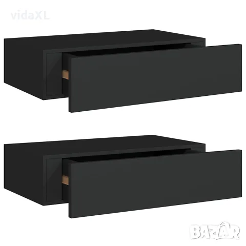 vidaXL Стенни рафтове с чекмеджета, 2 бр, черни, 40x23,5x10 см, МДФ