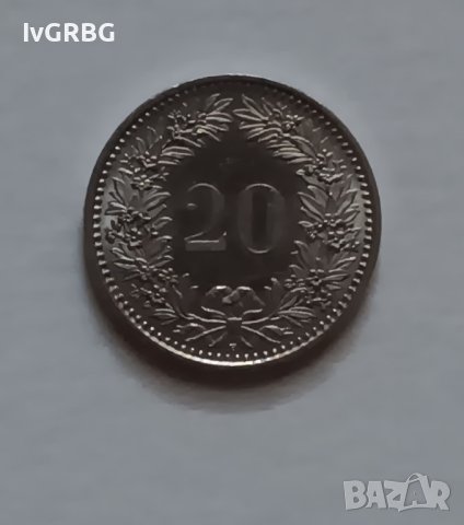 20 рапена Швейцария 2013 С ГЛАНЦ Монета от Швейцария , снимка 2 - Нумизматика и бонистика - 44251705