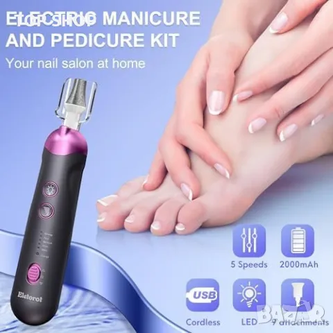 Нов Eletorot Педикюрен Сет за Дебели Нокти - 3 ч. Работа, 8 Приставки, снимка 6 - Тримери - 49956940