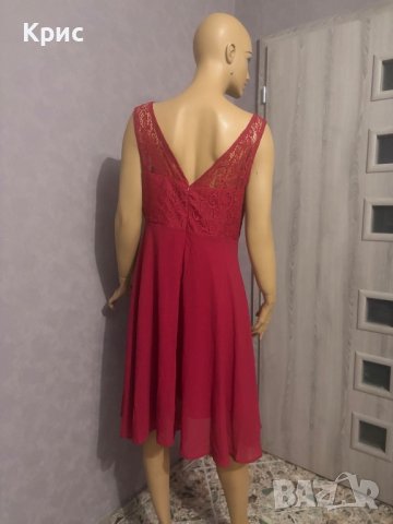 Елегантна червена рокля с дантела, размер L, снимка 2 - Рокли - 44501212