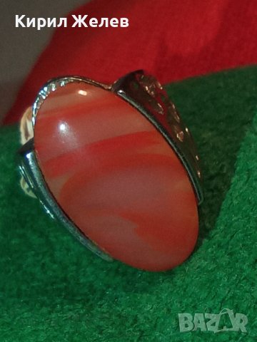 КРАСИВ НОВ ФЕШЪН АРТ ПОСРЕБРЕН СКЪПОЦЕНЕН ПРЪСТЕН с ЮВЕЛИРНО ШЛИФОВАН и ПОЛИРАН КАМЪК АХАТ 26607