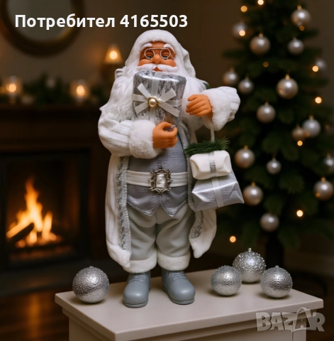 Дядо Коледа в сребристо – празнична фигура, която носи магия и уют у дома 70 см, снимка 2 - Декорация за дома - 52671119