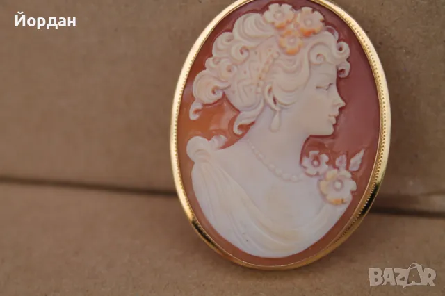Изящна брошка с камея и златен обков, снимка 3 - Други стоки за дома - 49753837