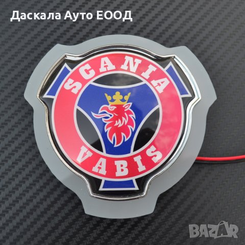 Огледална табела червен Scania Vabis външна за решетка 12-24V бял неон, снимка 2 - Аксесоари и консумативи - 38234642