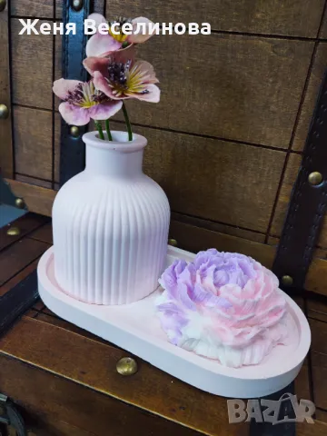 Комплект ваза с цветя и свещ цветя, снимка 4 - Ръчно изработени сувенири - 47374100