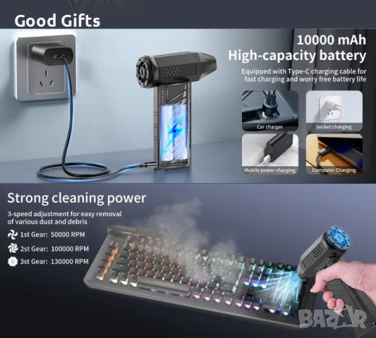 Мини мощен вентилатор X3, мощност 180 W, 130000rpm, за компютър, почистване на дома, барбекю, кола, , снимка 8 - Други инструменти - 50188362