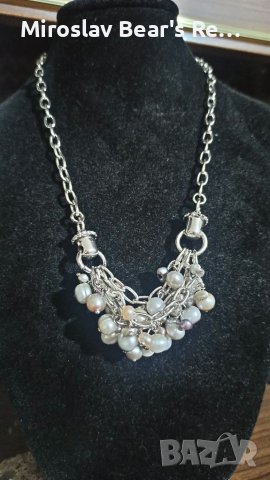 Масивно перлено , сребърно колие и циркони, снимка 2 - Колиета, медальони, синджири - 37863453