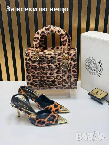 Versace Дамски Леопардови Обувки С Ток Каишка И Златен Връх Код SEM-718, снимка 4 - Дамски обувки на ток - 55972577