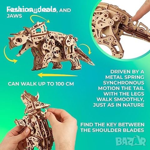 Нов Динозавър 3D Пъзел Трицератопс - Механичен Модел за Възрастни, снимка 7 - Други - 42872010