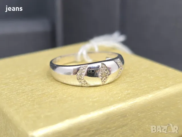 Пръстен бяло злато 750, диаманти. Размер 17мм., снимка 2 - Пръстени - 48755951