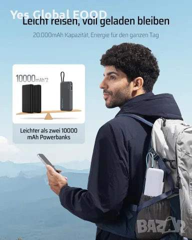 CUKTECH външна батерия 20000 mAh 45W с USB-C кабел, снимка 5 - Външни батерии - 55837909