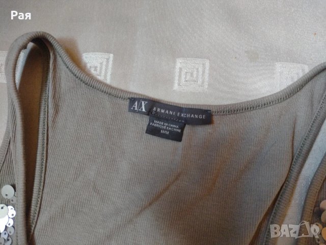Елегантен потник с ламе в цвят каки AX Armani Exchange ,, снимка 3 - Потници - 50705712
