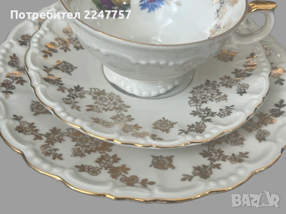 Антикварно порцеланово трио GKC Bavaria (1900–1945), снимка 8 - Чаши - 53073613