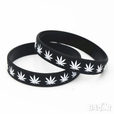 Ямайска силиконова гривна с конопен символ, снимка 2 - Гривни - 40254892