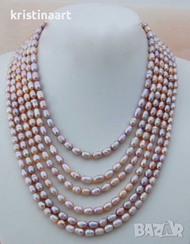 Шестредово колие от лилави естествени перли, снимка 4 - Колиета, медальони, синджири - 38690504