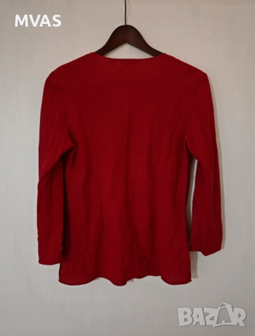 Дамска ленена червена блуза S размер, снимка 2 - Блузи с дълъг ръкав и пуловери - 51609856