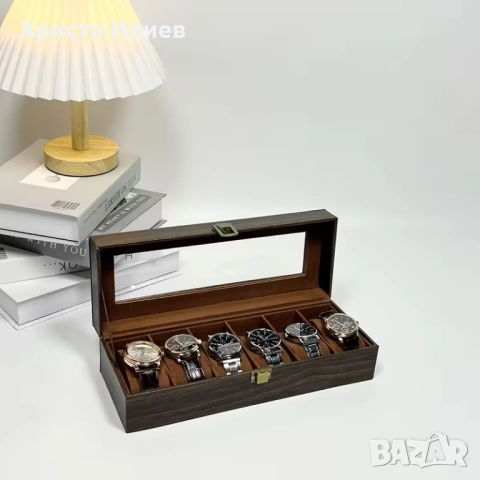 Кожена Кутия за часовници Органайзер Стойка за 6 броя Кафява, снимка 6 - Други стоки за дома - 54298189