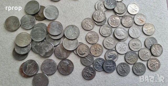 САЩ .
  5 и 10 цента .
46 бр. по 10 цента +
44 бр. по 5 цента.
 90 бр., снимка 2 - Нумизматика и бонистика - 49203733