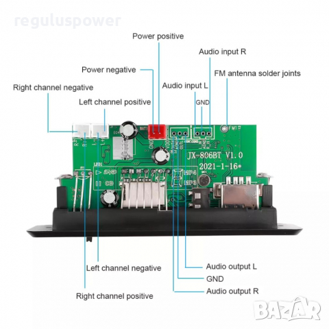 MP3 Audio Player 2*25W, 6V - 12V с Bluetooth 5.0, папки, Call, Tf card, USB, Fm, Rec, AUX, снимка 4 - MP3 и MP4 плеъри - 36546497