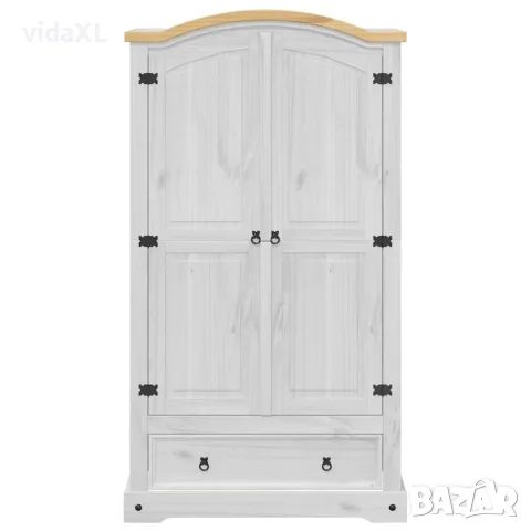 vidaXL Гардероб "Corona" бял 102x52x186 см бор масив, снимка 4 - Гардероби - 56147403