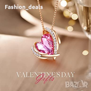 Нова Стилна Дамска огърлица с кристали Сърце Циркон Колие Свети Валентин, снимка 3 - Колиета, медальони, синджири - 35611166