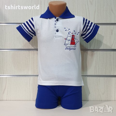Ново детско комплектче: тениска с яка и трансферен печат Платноход+шорти, от 2-4 години, снимка 4 - Детски комплекти - 33899228