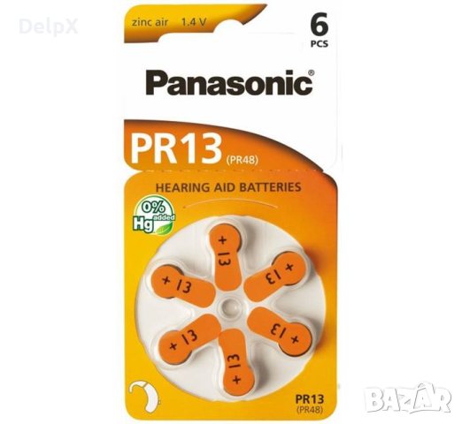 Цинкова въздушна плоска батерия PANASONIC за слухов апарат 1,4V PR13 (ZA13), снимка 1