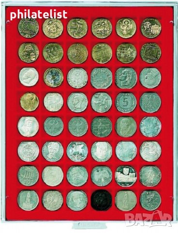 Lindner MB кутия в червен цвят PVC за 48 монети в капсули, снимка 1 - Нумизматика и бонистика - 35352070