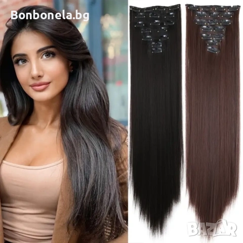 Екстеншън с клипс / треса / 7 реда треси с клипси / Удължение за Коса, снимка 4 - Аксесоари за коса - 53032248