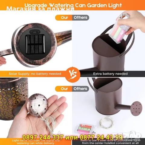 Градинска лампа с форма на лейка – КОД 3949, снимка 16 - Градински мебели, декорация  - 50078941