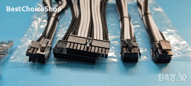 PSU удължителен кабел, плетен персонализиран мод PC захранващ кабел, 24-pin/8-pin до 6+2-pin, снимка 3 - Кабели и адаптери - 54359626