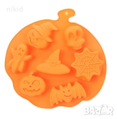 7 големи Хелоуин Halloween тиква череп паяжина прилеп дух силиконов молд форма шоколад гипс сапун, снимка 2 - Форми - 38483283