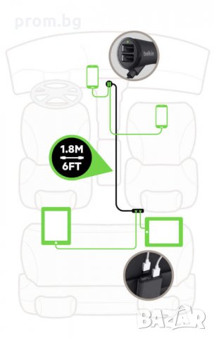 Belkin авто зарядно с 4 USB порта за лек автомобил, Германия, снимка 10 - Аксесоари и консумативи - 31430156