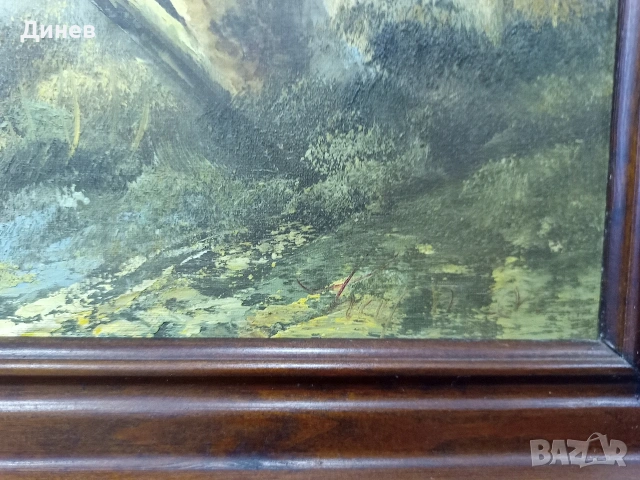 „Спокойствие край езерото“ – Авторска маслена живопис в масивна рамка, снимка 6 - Картини - 53966492