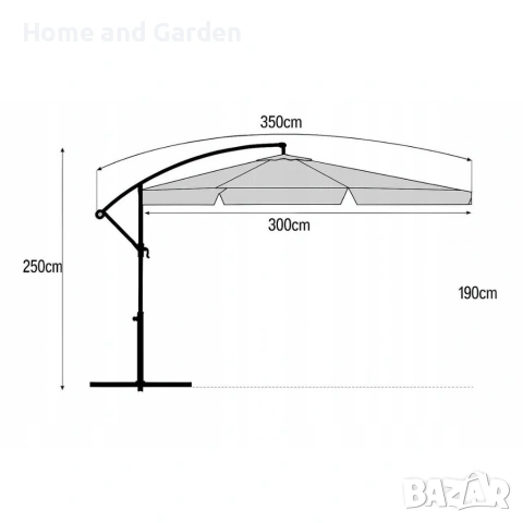 Голям градински чадър със странична стойка Ø 350 см — UV защита + Покривало, снимка 9 - Градински мебели, декорация  - 53895826